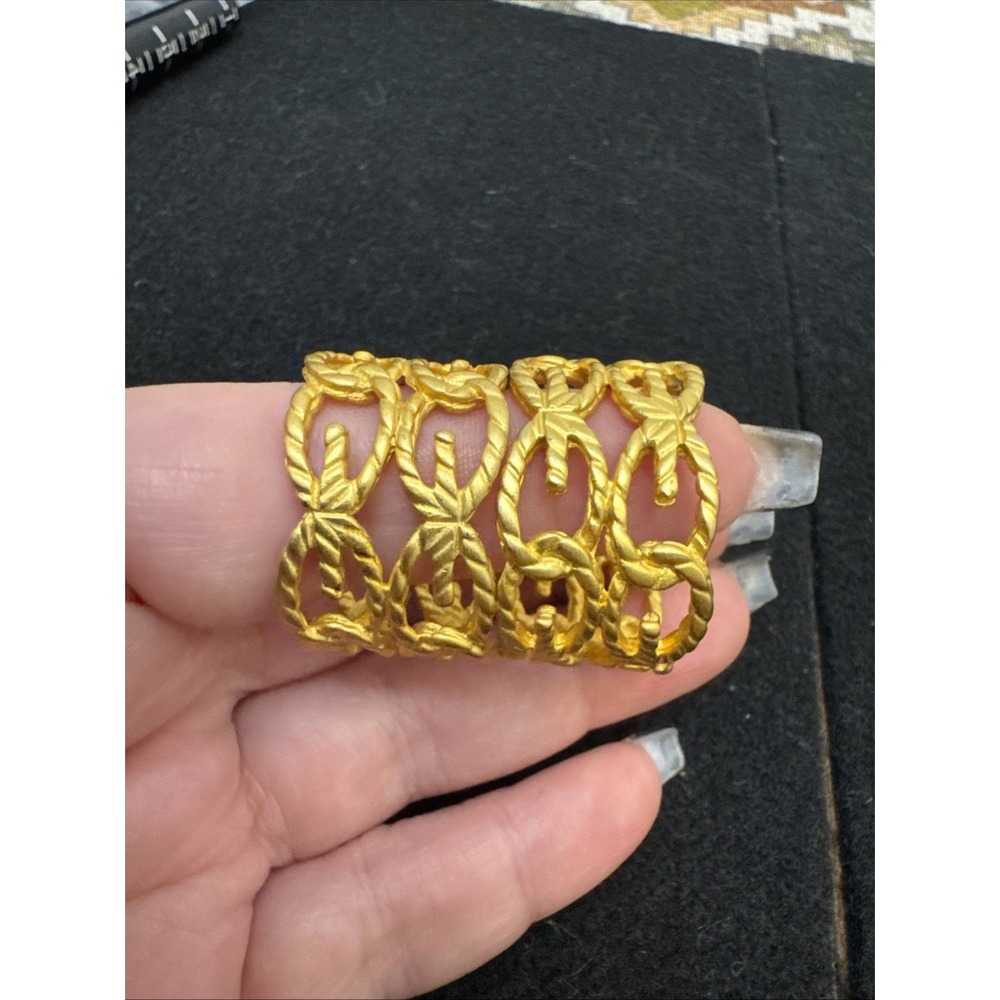 vintage Givenchy openwork hoop earrings Gold Tone Pierced Statement 1980's EUC - Picture 8 of 10